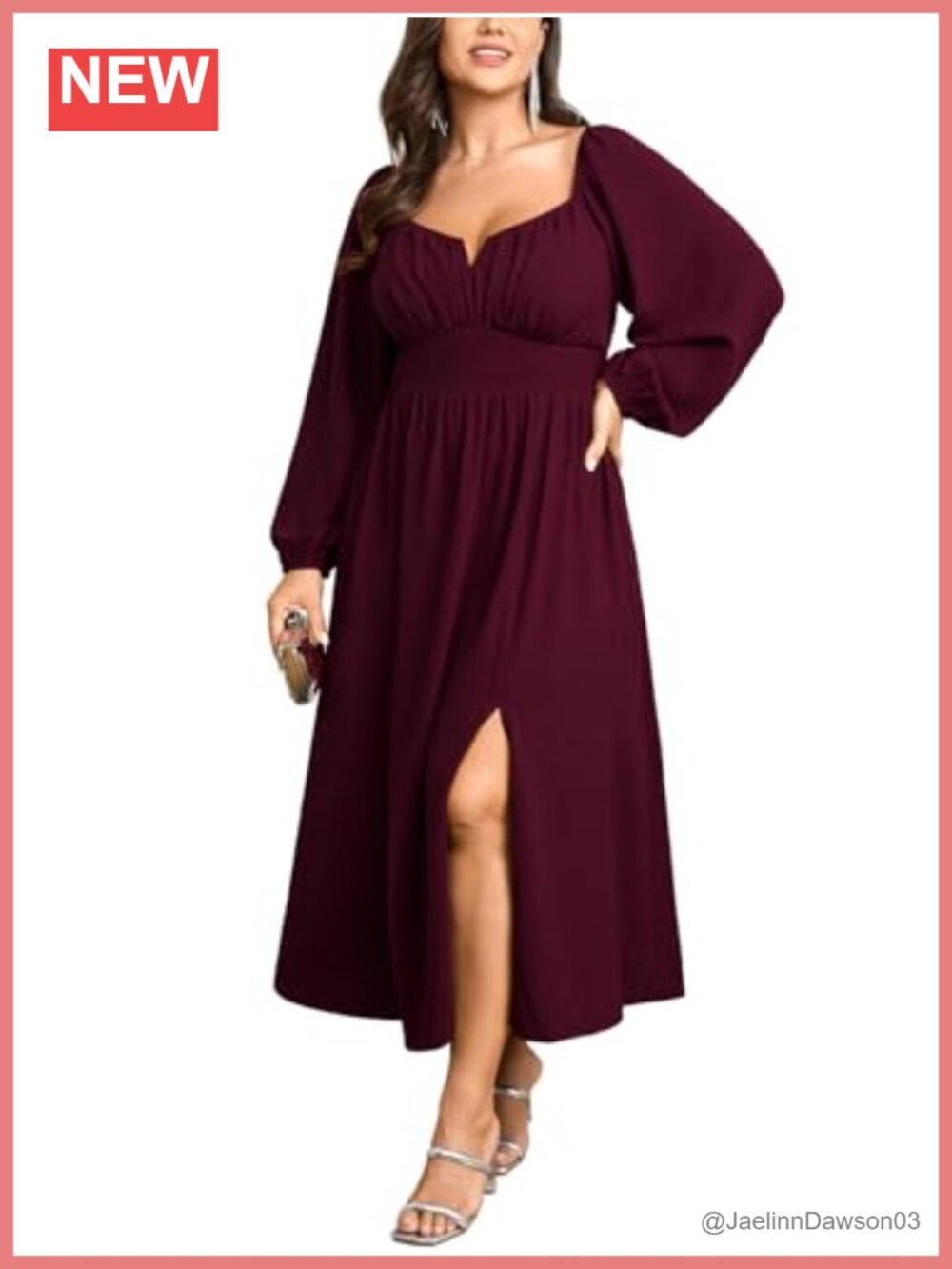 Plus Size Formal Maxi Dress Long Sleeve Square Neck Wedding Guest